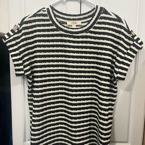 J.O.A. Black & White Striped Short Sleeve Top